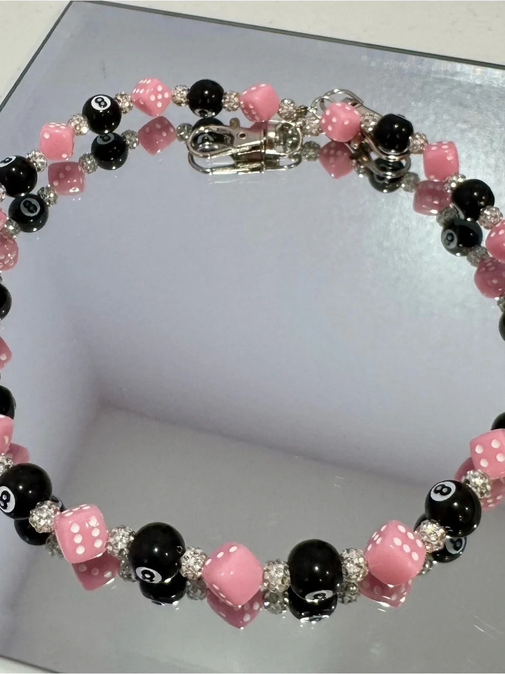 New Pink & Black Beaded Bag Chain 18 inches